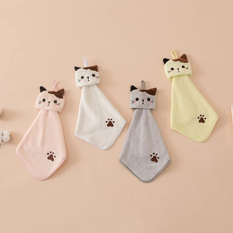 Adorable Kawaii Cat Hand Towels 🐾✨ - Soft & Absorbent Coral Velvet Kitchen Dishcloths! 🧼💖