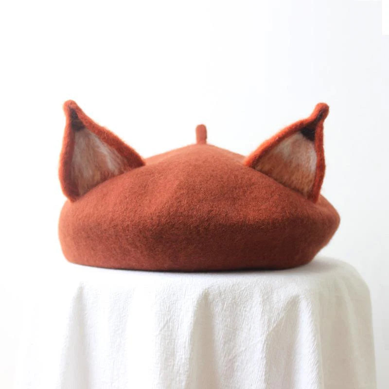 Elk Horn Deer Antlers Fox Ear Family Beret Hat Wool Felt For Kids And Women 🦊🦌