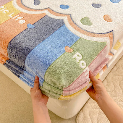 Cozy Kawaii Snowflake Velvet Fitted Sheet 🌨️✨ Fluffy Coral Fleece for Winter Dreams! 💖 Custom Sizes Available! 🛏️
