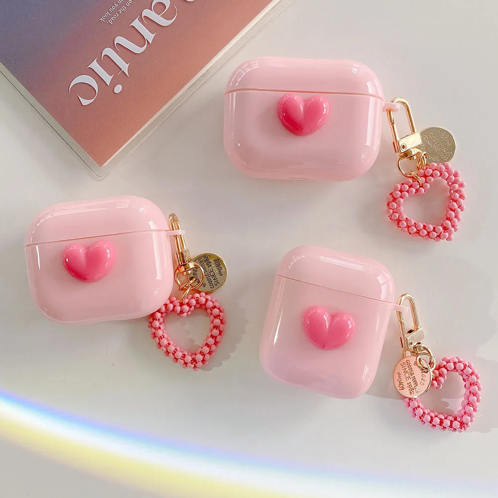 💕 Adorable 3D Heart Earbud Case for AirPods 🎧✨ - Cute Peach Love Design with Keyring! 🍑❤️ - Pixie Quill