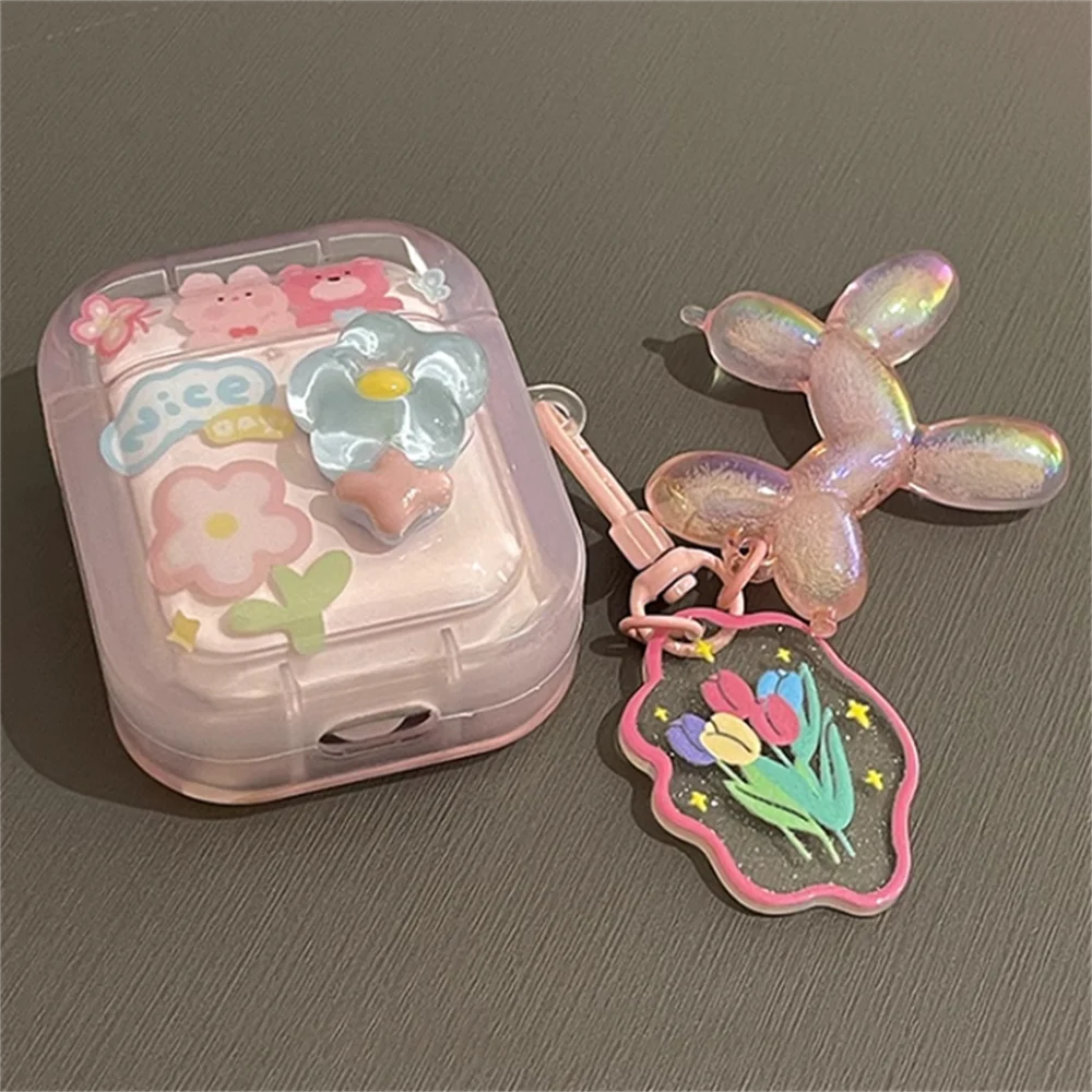 🌸Adorable 3D Blue Blossom Headphone Case for AirPods 🎧💖 with Cute Dog Tulip Charm! 🌼 - Pixie Quill