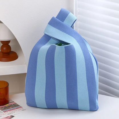 Kawaii Knitted Stripe Wrist Bag 🌈✨ | Adorable Large-Capacity Tote for Trendy Shopping 👜💕