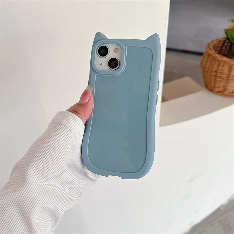 Kawaii Cat Ear Silicone Phone Case for iPhone 15/14/13/12/11 Pro Max 🐾💖 - Cute & Shockproof Cover for Girls!