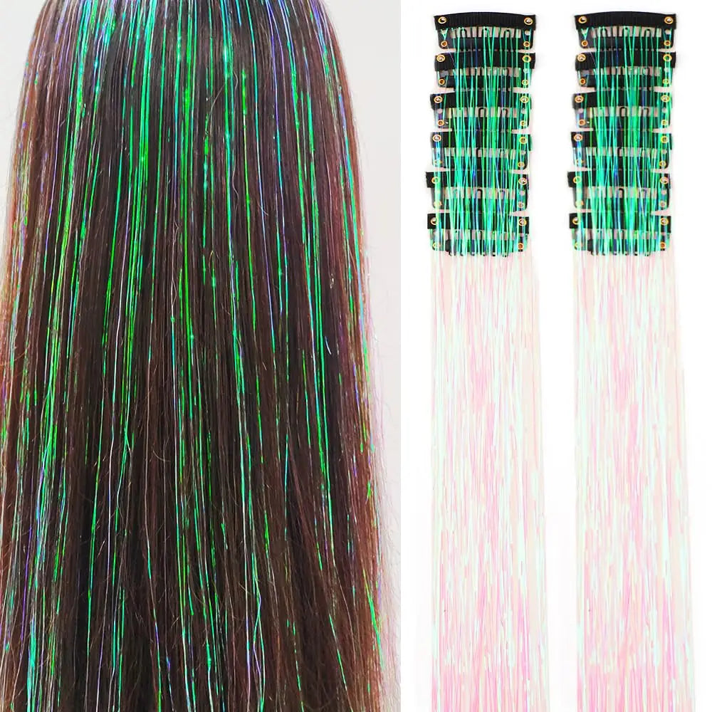 12 Pcs Clip In Hair Tinsel Pack Glitter Fairy Extensions For Women And Kids ✨
