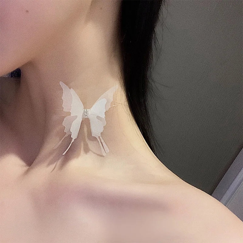 Kawaii Lace Butterfly Choker Necklace 🦋✨ | Charming Transparent Collar Jewelry for Party & Everyday Wear 🌟