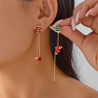 Santa Tassel Earrings Asymmetric Dangle for Women Christmas Snowflake 🎄✨