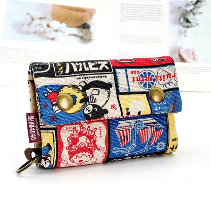 Kawaii Canvas Coin Pouch 🌈✨ | Cute Cartoon Key Organizer Wallet for Girls 💖🎒 | Adorable Mini Money Bag!
