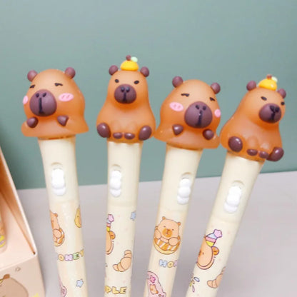 Kawaii Capybara Glow Gel Pen Set ✨🐾 | 0.5mm Black Ink | Cute Stationery for Kids & Office Supplies 🎨✏️