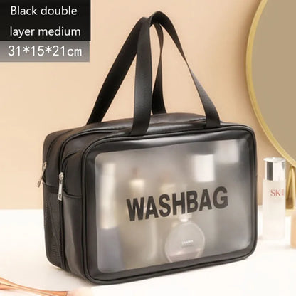 Kawaii Waterproof Travel Makeup Bag 🌟✨ | Cute Transparent Cosmetic Organizer for Women 💖✈️