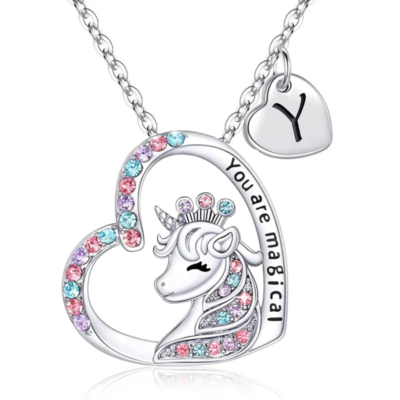 ✨ Kawaii Unicorn Initial Necklace 🦄 - Magical Horse Pendant for Girls 🎉 Perfect Birthday Gift! 🌈