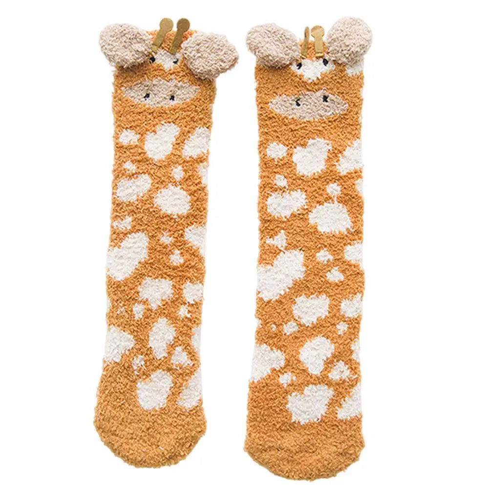 Kawaii Cozy Critter Socks 🐾🧦 | Fuzzy Fluffy Coral Fleece for Adults | Cute Cat, Rabbit, Alpaca & Giraffe Designs for Winter Warmth ❄️✨