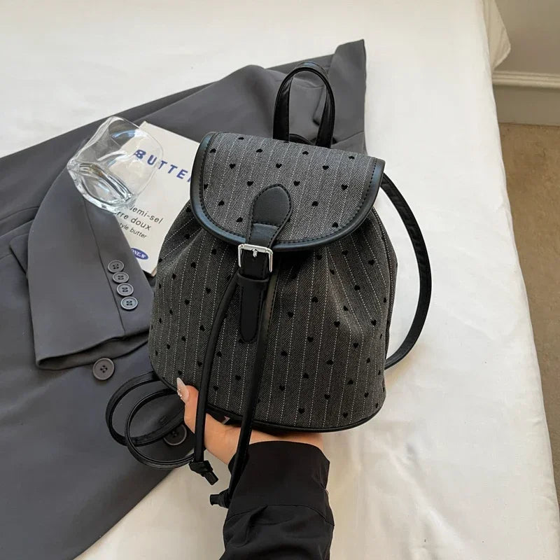 Kawaii Mini Plaid Oxford Backpack 🎀💕 | Adorable Women's Zipper Shoulder Bag with Heart Embroidery & Bow Details 🎉✨