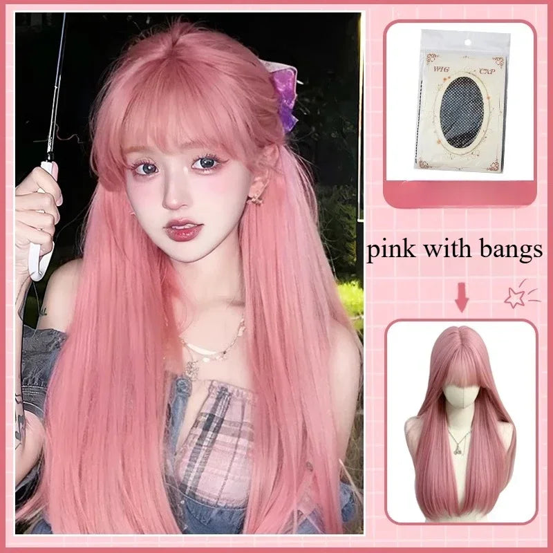 Kawaii Pink Wavy Wig 🌸✨ | Dreamy Synthetic Cosplay Hair for School & Daily Fun! 🎀