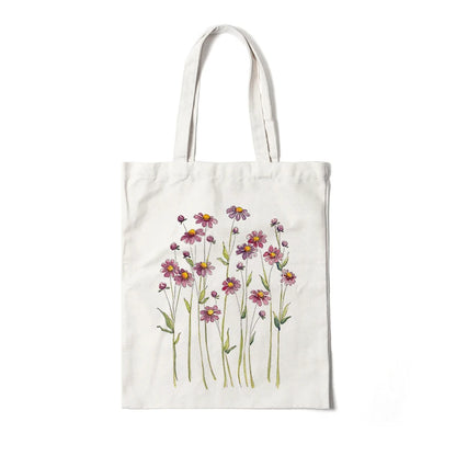 Kawaii Floral Canvas Tote 🌼💖 | Cute Eco-Friendly Shoulder Bag for School & Shopping 🌸✨