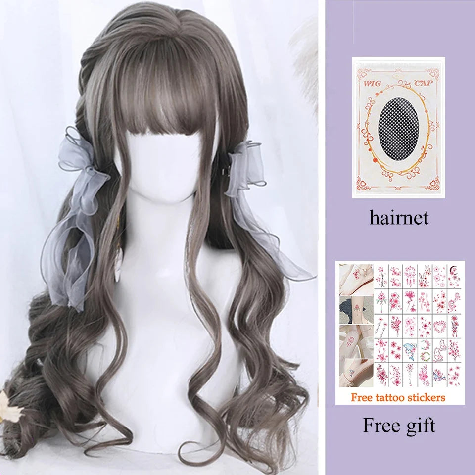 Kawaii Long Black & Red Wavy Wig 💖✨ - Cosplay & Daily Use with Bangs 🎀 | Harajuku Style!