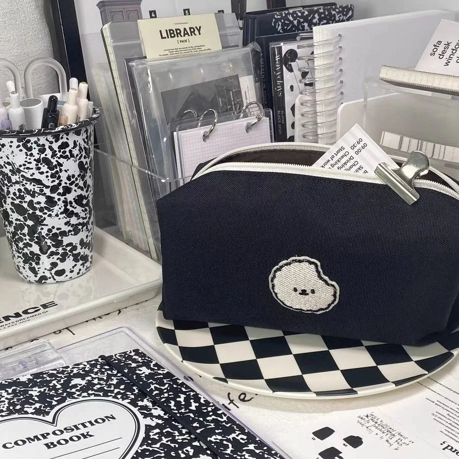 Kawaii Black Puppy Pencil Pouch 🐾✨ - Large Capacity Stationery Organizer for School & Office!