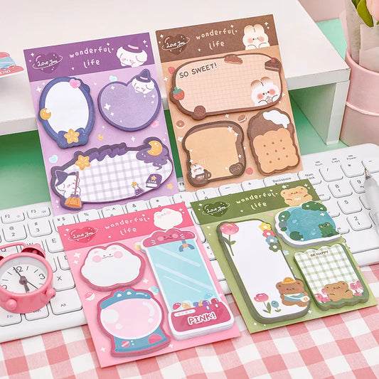 Kawaii Cartoon Strawberry Rabbit Bear Sticky Notes Memo Pad Cute Message N Times Sticky Office Stationery Supply Journal Planner