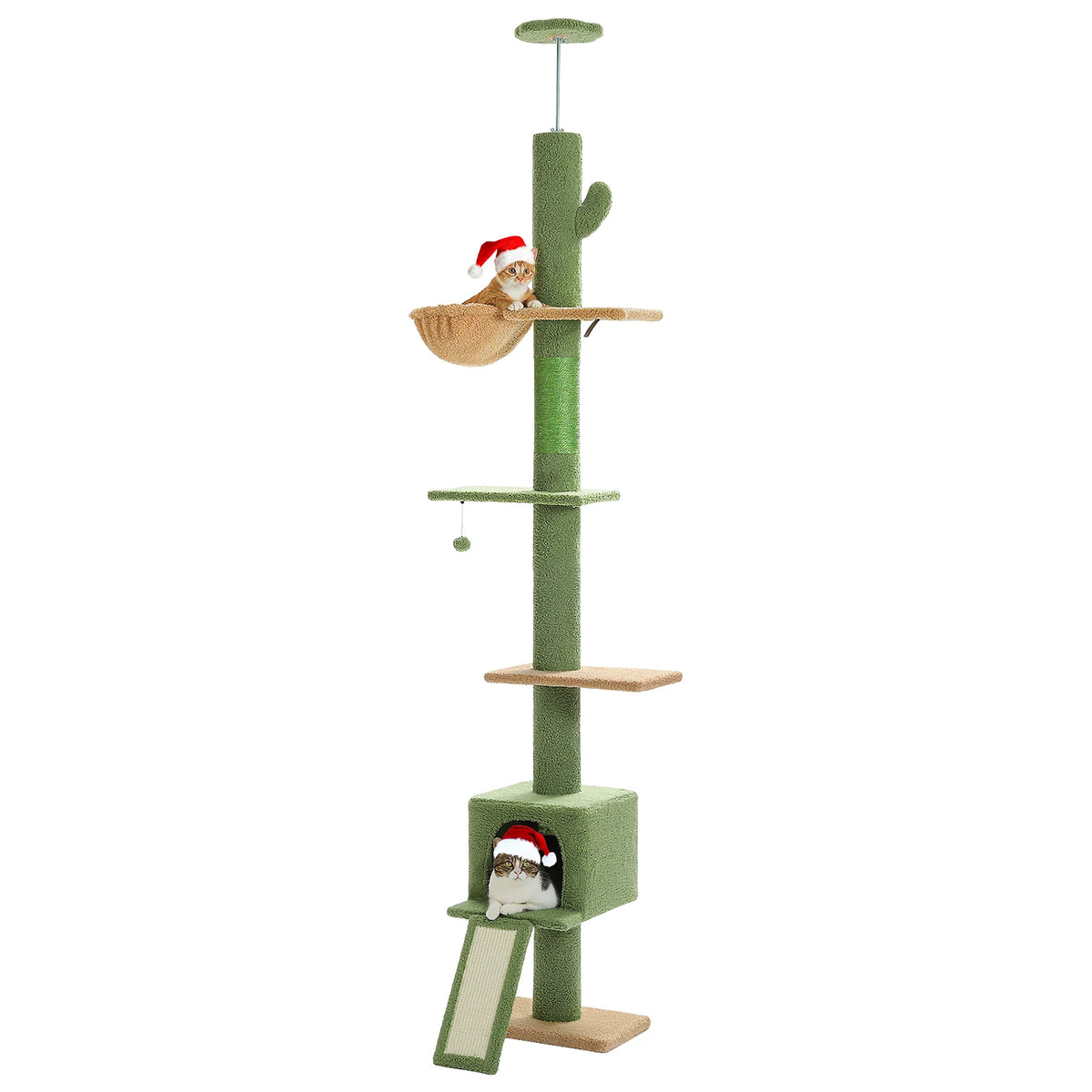 Floor to Ceiling 5 Tiers Cat Tree Tower Cat Climbing Tree Adjustable Height  for Indoor Cats with Condo Scratching Post Ladders