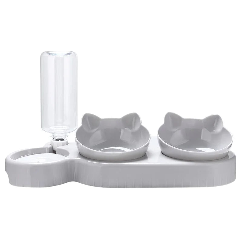 Kawaii 3-in-1 Cat Feeder & Water Dispenser 🐾💕 | Adorable Double Bowl Set for Small Pets 🐱💧 | Cute Cat Accessories