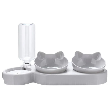 Kawaii 3-in-1 Cat Feeder & Water Dispenser 🐾💕 | Adorable Double Bowl Set for Small Pets 🐱💧 | Cute Cat Accessories