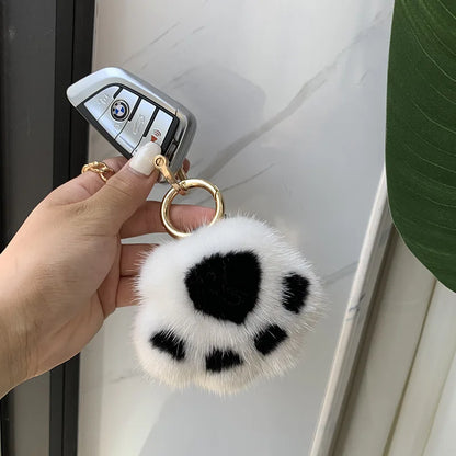 🐾 Cute Cat Paw Keychain Charm 🎀 Fluffy Love with Heart 💖 Imitation Mink Magic ✨