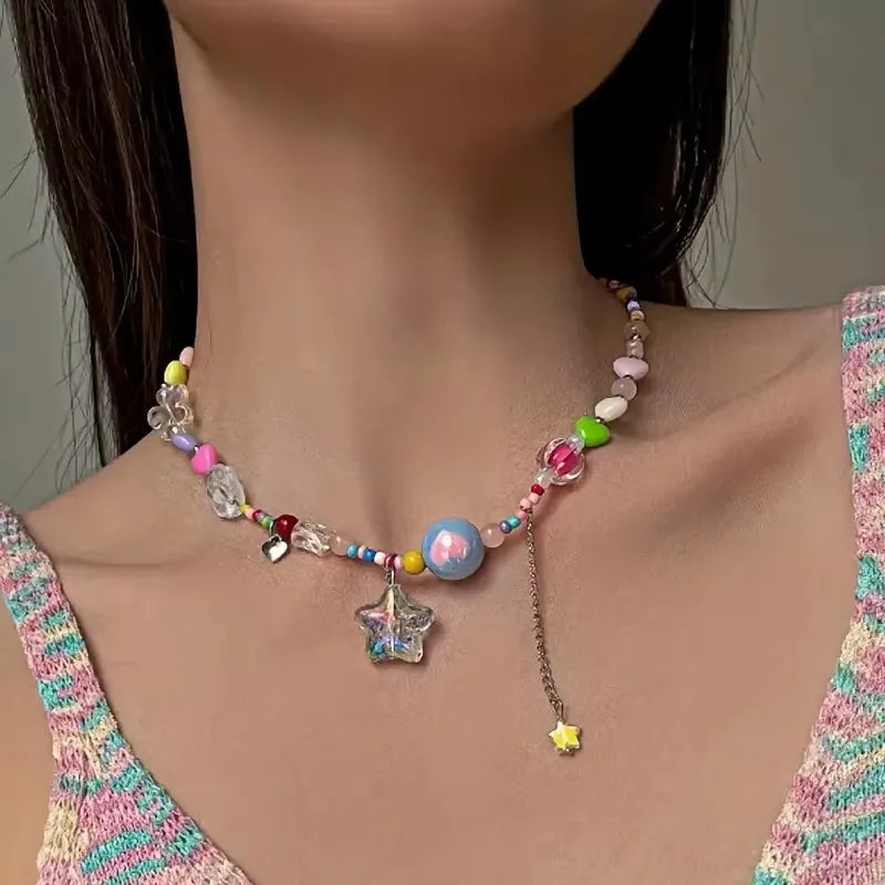 ✨Glimmering Candy Star Clavicle Chain Necklace 🌈 - Vibrant Y2K Charm for Your Dreamy Adventures! 🌟