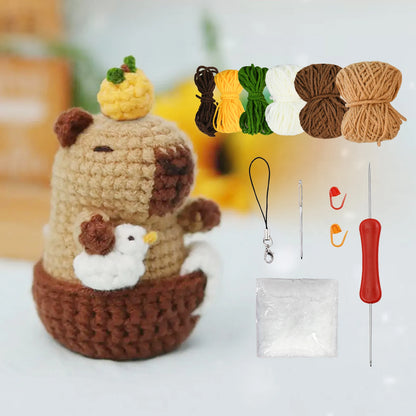 Kawaii Capybara Crochet Kit 🧶✨ - Adorable Animal Craft Set for Beginners & Gift Lovers 🎁🐾