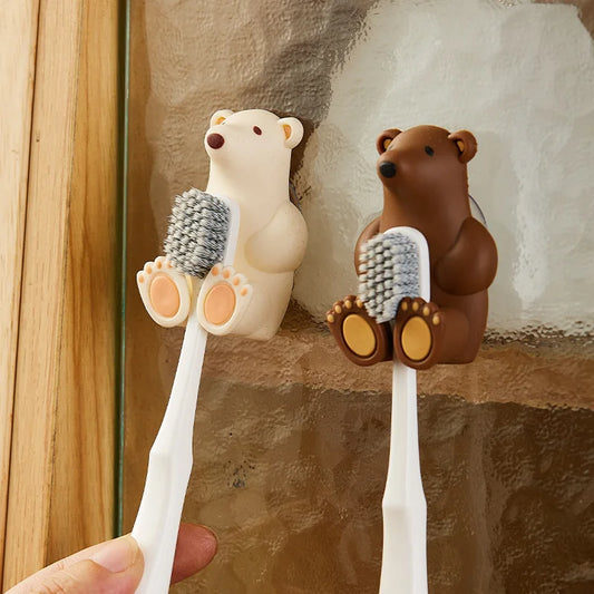 Kawaii Polar Bear Toothbrush Holder 🐻🪥 | Adorable Wall-Mounted Suction Cup Rack for Mask & Storage 🎨✨