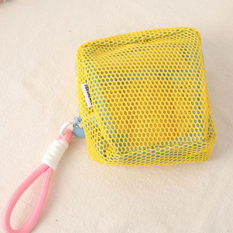 Kawaii Mini Mesh Storage Pouch 🌟✨ Cute Zipper Coin Purse & Wash Bag 🎀 Perfect for Stationery & Cosmetics! 🐾💖
