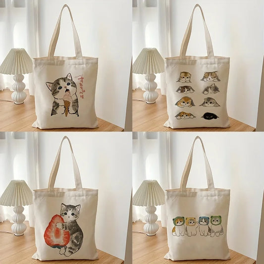 Cute Cat Vibes 🐱💕 Fun Vintage Canvas Shopping Bag 🎒✨ Perfect Gift for Little Ones! - Pixie Quill