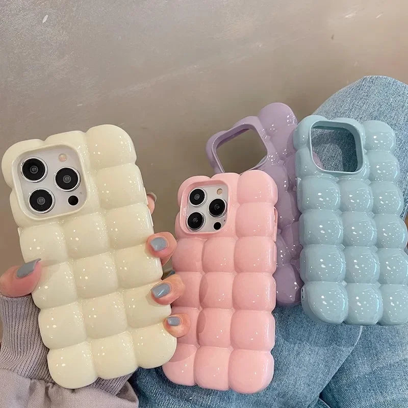 Kawaii 3D Block Lattice iPhone Case 🎀🍬 | Shockproof Soft Silicone Cover for iPhone 11-16 Pro Max ✨