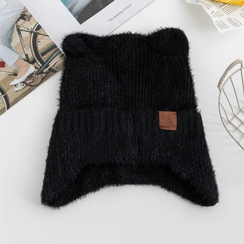 Kawaii Cat Ear Beanie 🐾✨ | Soft Candy Color Knitted Hat for Women - Cozy Faux Fur Winter Fashion 🎀