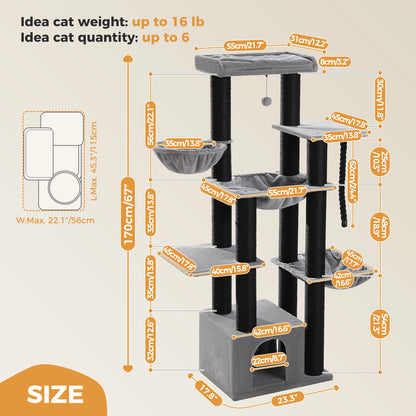 Cute 5 Tier Cat Tree For Big Cats With 11 Sisal Posts And Hammock 🐾