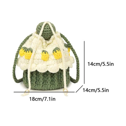 Strawberry Cake Knit Shoulder Bag Crochet Tote For Women Cute And Playful 🍓💖