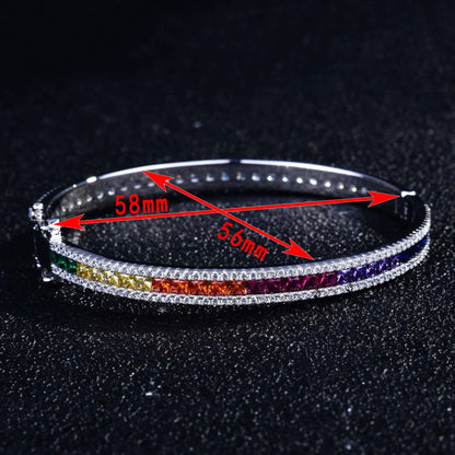 Kawaii Sparkle 🌈✨ Rainbow Zircon Bangle - Luxurious Colorful Diamond Bracelet for Girls 🎀 Fine Jewelry Gift!