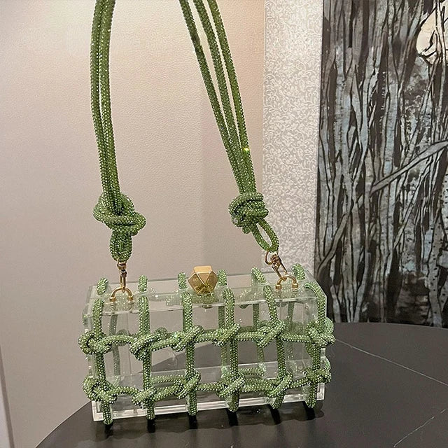 Charming Diamond Acrylic Clutch 💎✨ - Woven Knot Purse for Kawaii Weddings & Parties 🎉👛