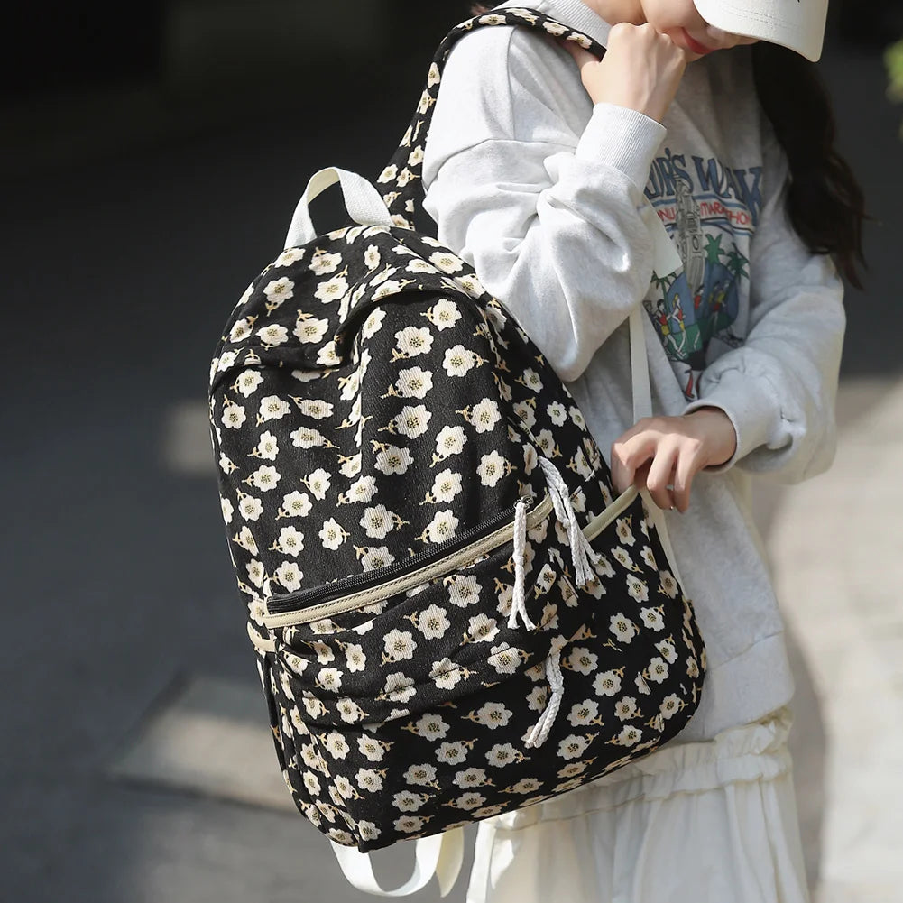 Kawaii Floral Corduroy Backpack 🌸✨ | Trendy Multi-Pocket Schoolbag for Students 🎒🌼 | Stylish Mochilas with Large Capacity!