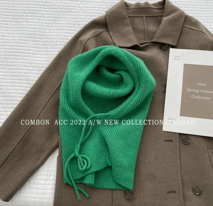 Knit Hooded Balaclava Beanie For Women Warm Winter Korean Style Drawstring 🐰