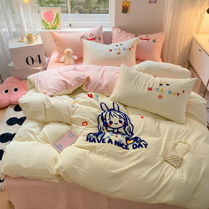 Kawaii Milk Tea Cartoon Duvet Set ☕✨ Plush Bedding for Girls 🛏️💕