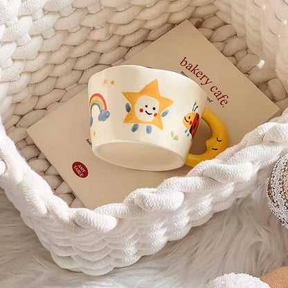 🌙 Whimsical Hand-Painted Moon Mug ☕ Kawaii Breakfast Cup for Tea & Coffee ☁️ Perfect Gift Idea! 🎁