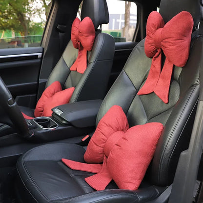 Adorable Pink Bow Car Head Pillow 🎀 | Cute Neck Support for All Seasons 🌸✨