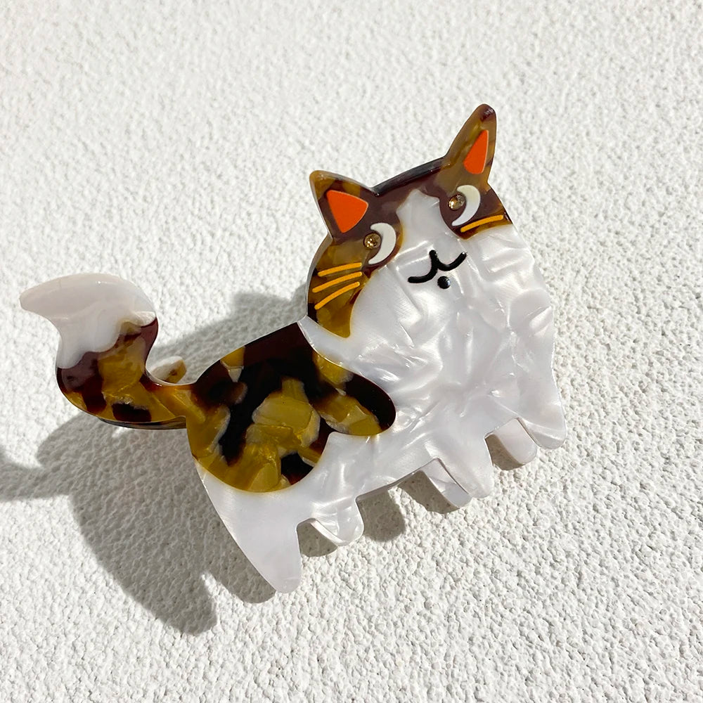 Retro Leopard Cat Acetate Hair Claw Clip For Thick Hair Cute Floral Barrette 🐾✨