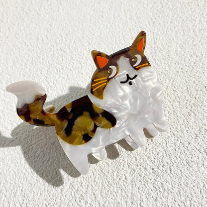 Retro Leopard Cat Acetate Hair Claw Clip For Thick Hair Cute Floral Barrette 🐾✨