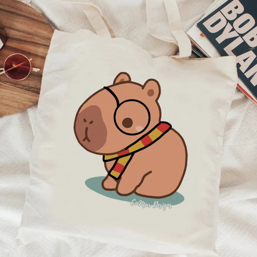 Kawaii Capybara Canvas Shopping Bag 🛍️✨ - Eco-Friendly Tote for Adorable Adventures! 🌿😊