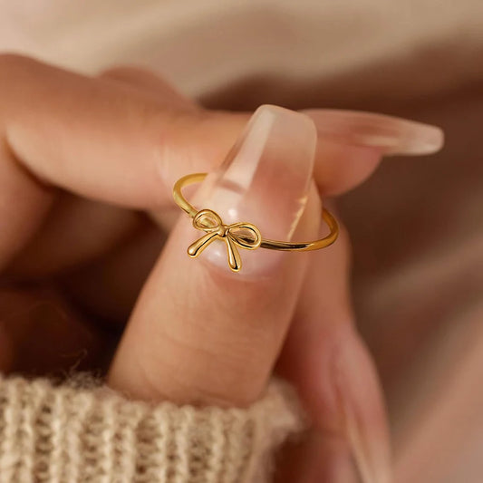 Kawaii Gold Bowknot Rings 🎀 for Women | Adorable Mother-Daughter Friendship Jewelry 💖 | Perfect Wedding Bands Gift 🎉
