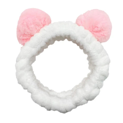 Women Wash Face Makeup Soft Coral Fleece Elastic Headband Head Wrap Cute Rabbit Bow Animal Ears Hairband Girl Hair Accessories
