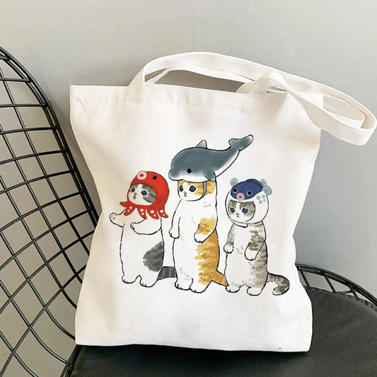 ✨ Cute Cat Manga Tote Bag 🐾 Fun Canvas Shopper for All Your Adventures! 👜 - Pixie Quill