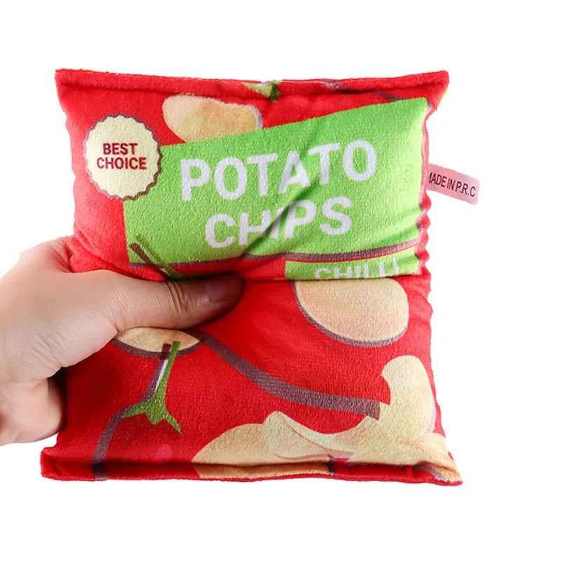Kawaii Crunchy Dog Crisps Plush Squeaky Chew Toy 🐶✨ | Bite-Resistant Fun for Small & Medium Pets! 🍟💖