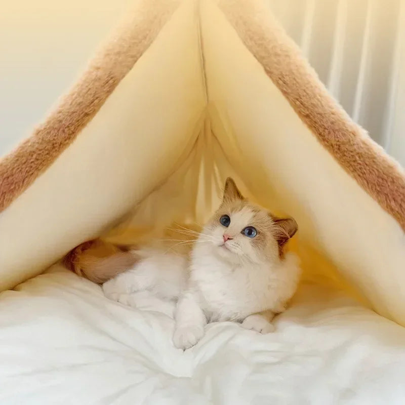 🌟 Cozy Cat Bread Nest 🐾 Adorable Winter Pet Tent for Deep Sleep 💤 Perfect for Small & Medium Furry Friends! 🐶🐱