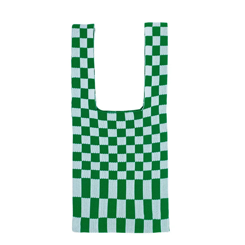 💖 Cozy Checkerboard Knitted Tote 👜✨ - Fun & Funky Large Capacity Bag! 🎉 - Pixie Quill